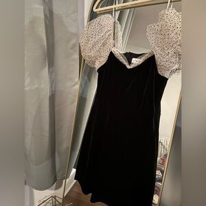 Petal & Pup Black Dress with Sheer Polka Dot Detail
